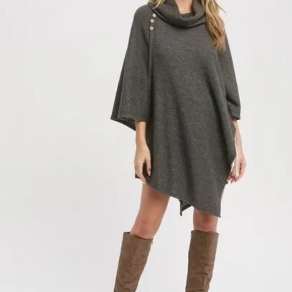 CLEAR OUT!!!! Asymmetrical Cowl Neck Poncho - Picture 6 of 10